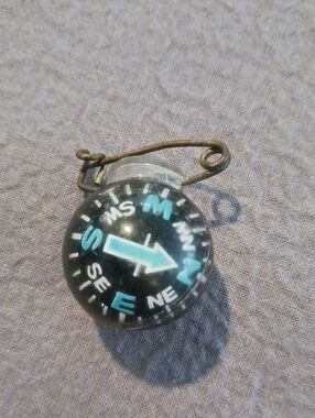 Vintage Men's Compass Pin - Black with Turquoise Markings